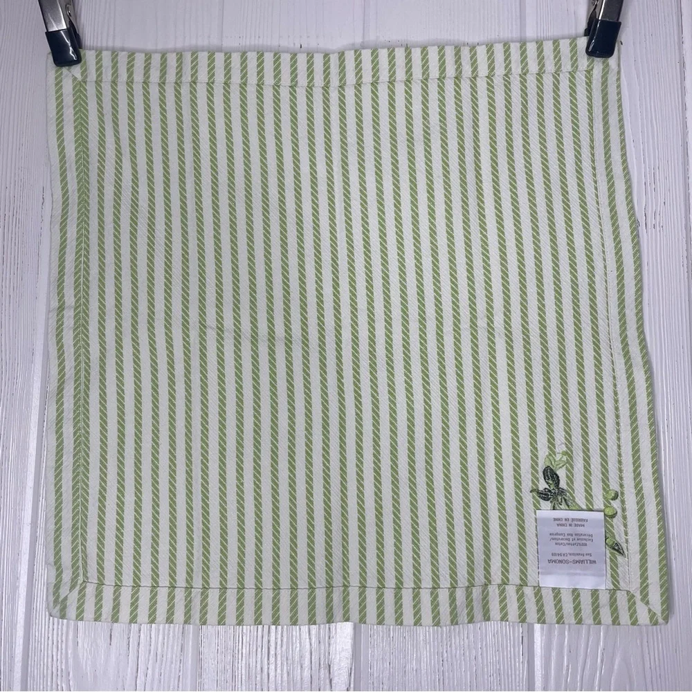 4 Vintage Williams Sonoma Napkins Pea Pods Peas Green White Stripes 19” Square